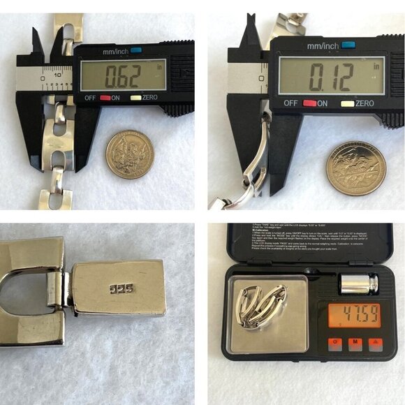 Solid Sterling Silver 925 Heavy Modernist Style Rectangular Link Bracelet 47g - Picture 10 of 16